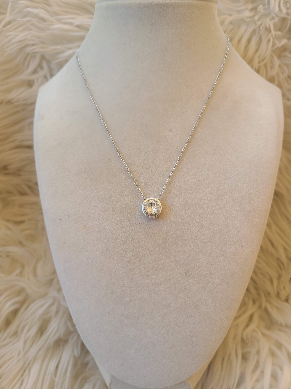 Touchstone By Swarovski Melrose Slide Necklace Rhodium Plated Silver Tone- Excel